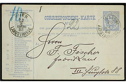 10 kr. helsags rørpost brevkort sendt lokalt i Wien d. 23.3.1888.