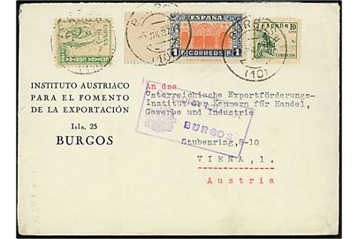 10 cts. Rytter, 1 pt. Ano Jubilar og 10 cts. velgørenhed på brev fra Burgos d. 22.7.1937 til Wien, Østrig. Lokal spansk censur fra Burgos.