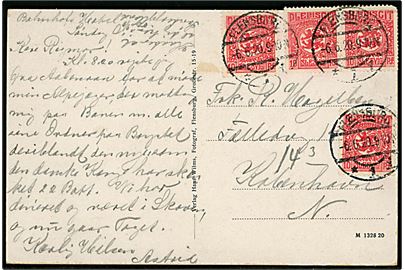 10 pfg. Fælles udg. (4) på 40 pfg. frankeret brevkort fra Flensburg d. 6.6.1920 til København.