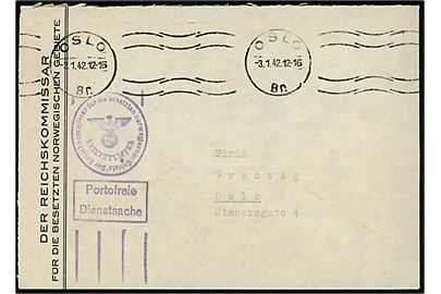 Ufrankeret fortrykt tysk tjenestebrev fra Der Reichskommissar für die besetzen norwegischen Gebiete sendt lokalt i Oslo d. 3.1.1942.