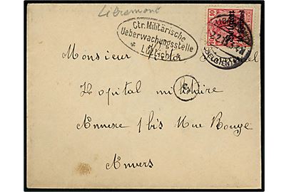 Tysk post i Belgien. 10 centimes/10 pfg. single på brev fra Libremont d. 2.2.1915 til Anvers. Tysk censur i Lüttich.
