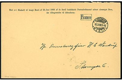 Særlig returkuvert mærket Franco til brug for ubesørgelige breve stemplet Kjøbenhavn d. 18.3.1908.