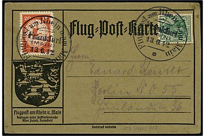 5 pfg. Germania og 20 pfg. Luftpost på særligt Flug-Post-Karte annulleret Flugpost am Rhein u. am Main / Frankfurt (Main) d. 13.6.1912 til Berlin.
