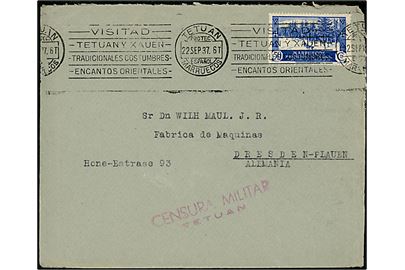 Spansk Marokko 50 cts. på brev fra Tetuan d. 22.9.1937 til Dresden, Tyskland. Lokal spansk censur fra Tetuan.