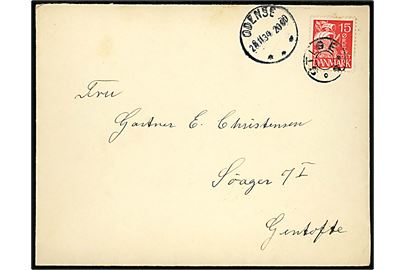15 øre Karavel på brev annulleret med udslebet stjernestempel STIGE (type I) og sidestemplet Odense d. 28.11.1934 til Gentofte.
