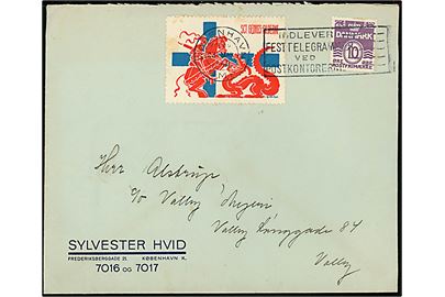 10 øre Bølgelinie og Sct. Georgs-Gilderne mærkat på lokalbrev i København d. 23.4.1940 til Valby.