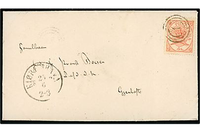 4 sk. Krone/Scepter på brev annulleret med nr.stempel 1 og sidestempet antiqua Kiøbenhavn d. 25.6.18xx til provst Boisen, Ridder af Dannebrog og Dannebrogsmand, Gentofte. Provst Boie Boisen (1793-1876) oprettede for egne midler et børneasyl.