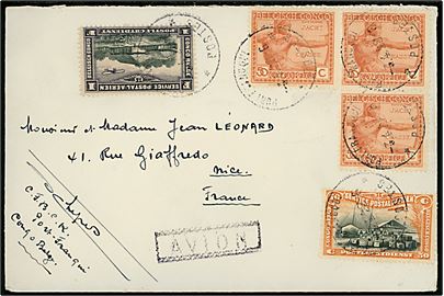 50 c. Jæger (3), 50 c. og 1 fr. Luftpost på 3 fr. frankeret luftpostbrev fra Port Franqui  d. 3.4.1928 til Nice, Frankrig.