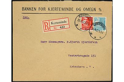 15 øre og 25 øre Karavel på anbefalet brev fra Kjerteminde d. 25.4.1927 til København. Folder. 
