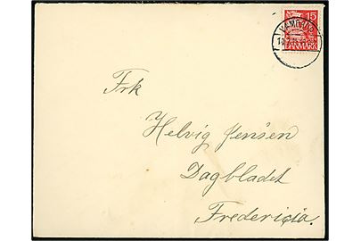 15 øre Karavel på brev annulleret med udslebet brotype Vc stempel Vamdrup d. 10.7.1935 til Fredericia. Tidligere Vamdrup B. stempel. 