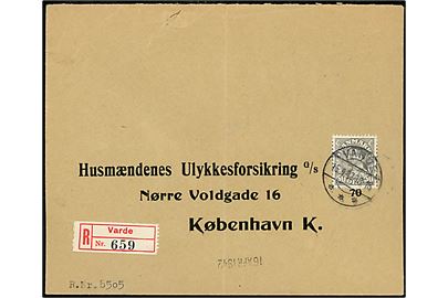 50 øre Chr. X single på anbefalet brev fra Varde d. 15.4.1942 til København. Rifter i toppen.
