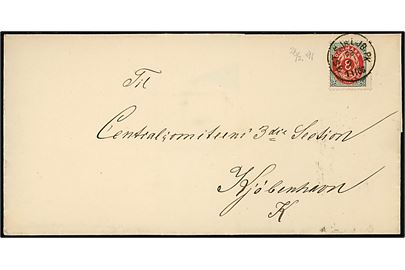 8 øre Tofarvet på brev med laksegl Storeheddinge Toldsted annulleret med lapidar bureaustempel Øst Sjæl:JB:PK: d. 26.2.1891 til Kjøbenhavn.
