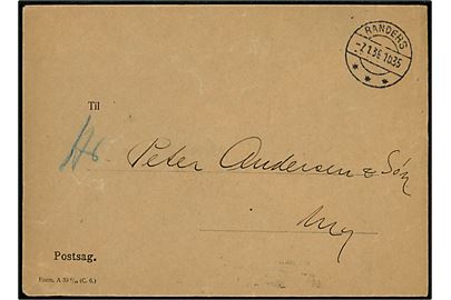 Ufrankeret fortrykt postsags kuvert - Form. A 39 6/34 (C.6) - anvendt lokalt i Randers d. 7.1.1936.