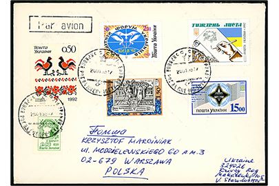 25 karb blandingsfrankeret luftpostbrev fra Krivoy Rog d. 20.1.1993 til Warszawa, Polen.