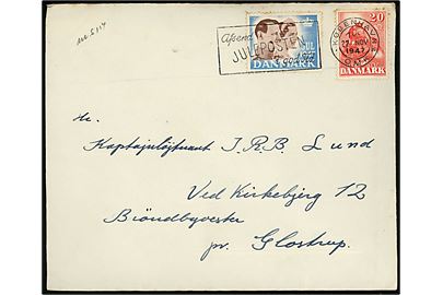 20 øre DSB Jubilæum og Julemærke 1947 på brev fra København d. 22.11.1947 til Glæstrup.