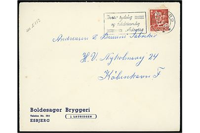 20 øre Fr. IX på firmakuvert fra Boldesager Bryggeri stemplet Esbjerg d. 24.11.1949 til København.