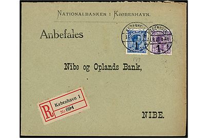 15 øre og 30 øre Chr. X på anbefalet brev fra København d. 31.8.1926 til Nibe.