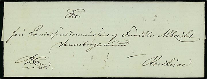 1836. Tjenestebrev med fuldt indhold dateret i Sorø d. 6.3.1836 til Forvalter Albrecht, Dannebrogsmand, Roskilde. 