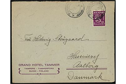 1½ mk. Løve på brev fra Tampere annulleret med 2-sproget bureaustempel P. Vagn. 6 d. 7.2.1931 til Aalborg.