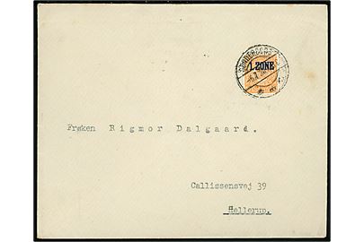 25 øre 1. Zone udg. single på overfrankeret brev fra Politifuldmægtig B. Dinesen i Sønderborg d. 6.7.1920 til Hellerup.