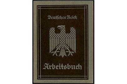 Deutsches Reich Arbeitsbuch udfærdiget i Breig 1935 med diverse stempler.