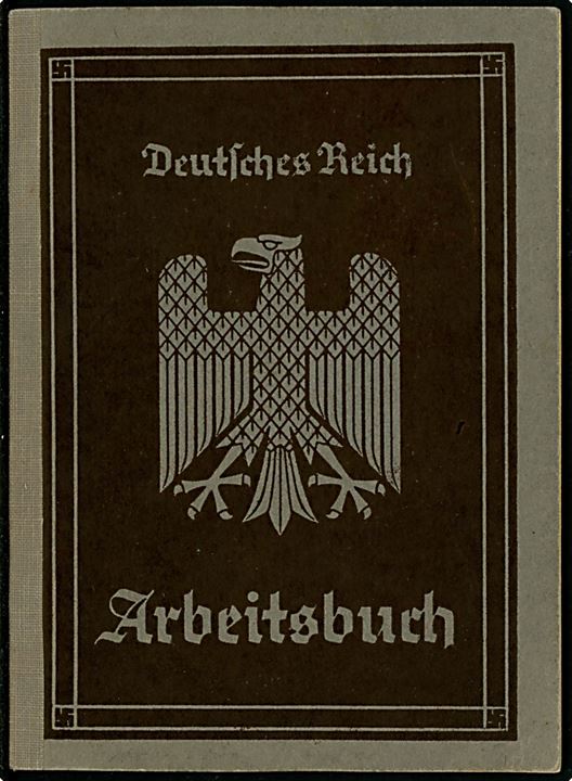 Deutsches Reich Arbeitsbuch udfærdiget i Breig 1935 med diverse stempler.