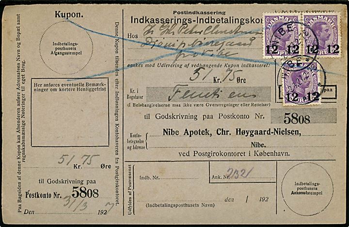 12/15 øre Provisorium (3) på lokal retur Indkasserings-Indbetalingskort i Nibe d. 2.4.1927.