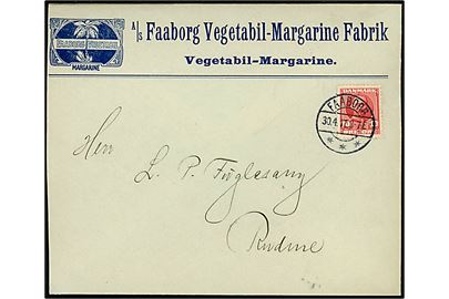 10 øre Fr. VIII på illustreret firmakuvert A/S Faaborg Vegetabil-Margarine Fabrik fra Faaborg d. 30.4.1912 til Rudme.