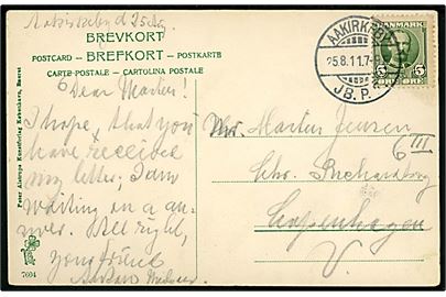 5 øre Fr. VIII på brevkort (Almindingen) annulleret brotype Ia Aakirkeby JB.P.E. d. 25.8.1911 til København.