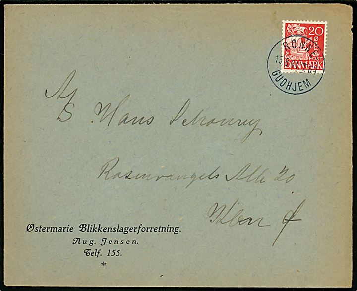 20 øre Karavel på brev fra Østermarie annulleret med bureaustempel Rønne - Gudhjem T.64 d. 15.8.1941 til København.