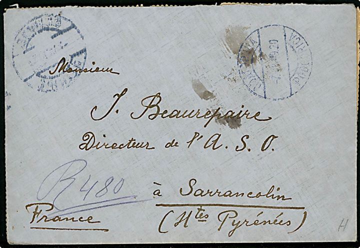 5 pa. Kong Peter I og kronprins Alexander (20) på bagsiden af anbefalet brev annulleret med 2-sproget stempel i Podgorica d. 7.7.1920 til Sarrancolin, Frankrig.