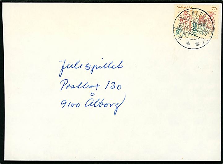 70 øre Kalkmaleri på brev fra Saltum d. 3.12.1973 til Aalborg.