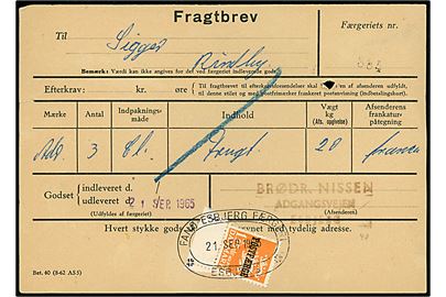 1,25 kr. Rigsvåben Postfærgemærke single på fragtbrev fra Esbjerg d. 21.9.1965 til Rindby, Fanø.