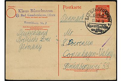 45 pfg. Ciffer helsagsbrevkort fra Bad Gandersheim d. 23.2.1948 til København, Danmark.