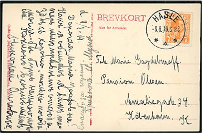 7 øre Chr. X på brevkort (Vigen ved Svaneke) annulleret med brotype IIIb Hasle d. 9.8.1919 til København.
