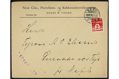 2 øre Bølgelinie single på lokal tryksag fra Nexø d. 12.12.1910 til Dueodde Fyr pr. Neksø.