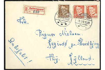 20 øre og 30 øre (2) Fr. IX på anbefalet brev annulleret med brotype IIc Kølleregaard d. 9.1.1960 til Jegindø pr. Hvidbjerg. 