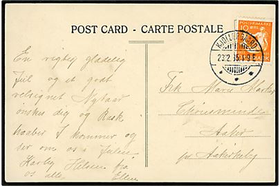 10 øre H. C. Andersen på brevkort annulleret med brotype Ia Kjøllergaard d. 23.12.1935 til Aakirkeby.