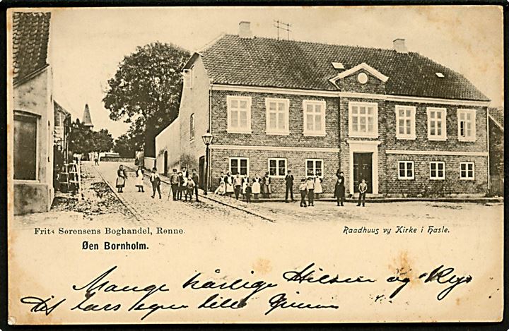 5 øre Våben på brevkort (Raadhus i Hasle) annulleret med lapidar Hasle d. 5.7.1904 til Klampenborg.