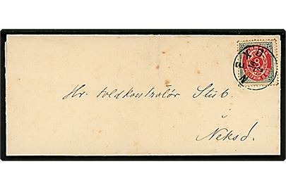 8 øre Tofarvet på brev annulleret med lapidar Nexø d. 16.3.187x til Neksø. 