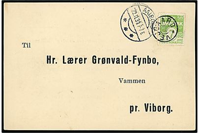 7 øre Bølgelinie på tryksag annulleret med stjernestempel VEJGAARD og sidestemplet brotype IIb Aalborg *** d. 22.11.39 (Fejlindstillet for 1928) til Vammen pr. Viborg.
