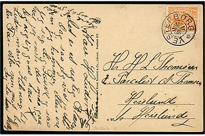 7 øre Chr. X på brevkort annulleret med stjernestempel VESTERBORG til Haslund.
