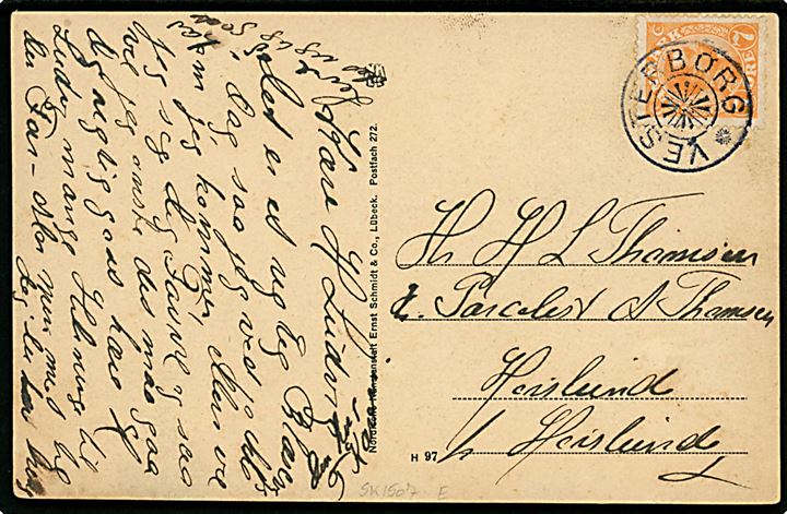 7 øre Chr. X på brevkort annulleret med stjernestempel VESTERBORG til Haslund.