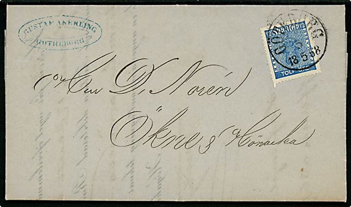 12 öre Våben på brev fra Göteborg d. 5.5.1868 til Ökne.