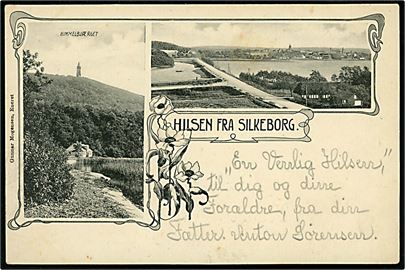 Silkeborg, Hilsen fra med udsigt og Himmelbjerget. G. Mogensen u/no.