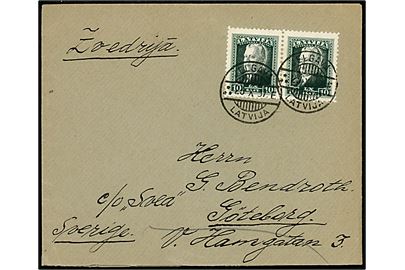 10 s. Ulmanis 60 år i parstykke på brev fra Jelgava d. 23.10.1937 til Göteborg, Sverige.