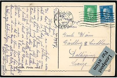 5 s. og 10 s. Päts på luftpost brevkort fra Tallinn d. 20.7.1937 til Falköping, Sverige. Særlig nedsat takst til Sverige og Finland 1937-1940.