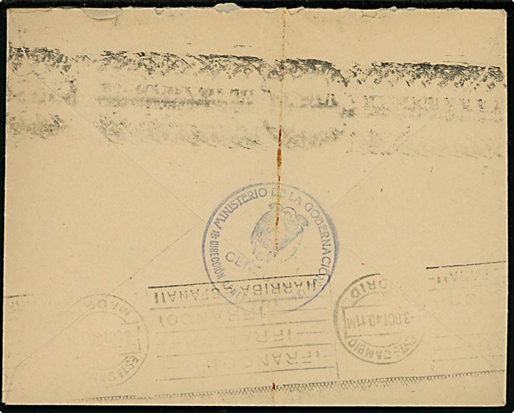 70 cts. Franco single på brev fra Madrid d. 20.10.1940 til Bern, Schweiz. Interessant presse censur stempel fra Madrid.