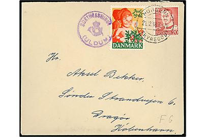 20 øre Fr. IX og Julemærke 1948 på brev annulleret med bureaustempel Horsens - Thyregod T.70 d. 21.12.1948 og sidestemplet med posthornstempel DORTHEASMINDE (ULDUM) til Dragør.