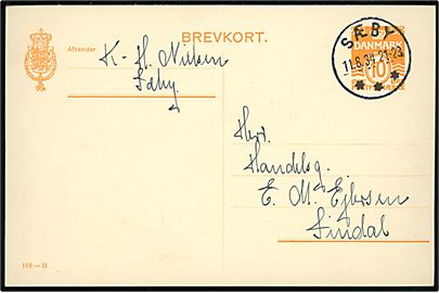 10 øre helsagsbrevkort (fabr. 109-H) annulleret med brotype IIIc Sæby d. 11.8.1934 til Sindal.